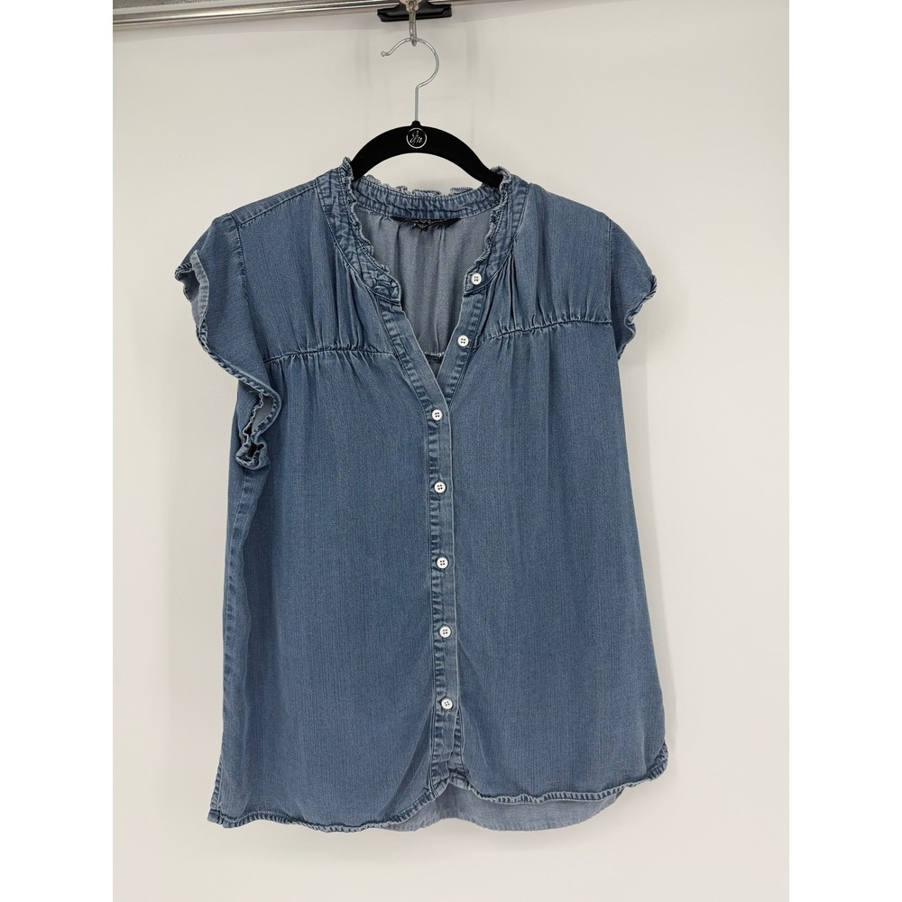 Velvet Heart Light Denim Blue Ruffle Button-Front Blouse